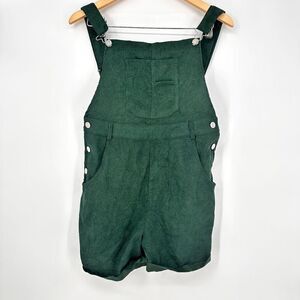 NWT Cider Women's Medium Kelly Green Corduroy Bib‎ Overall Cuffed Hem Y2k Shorts